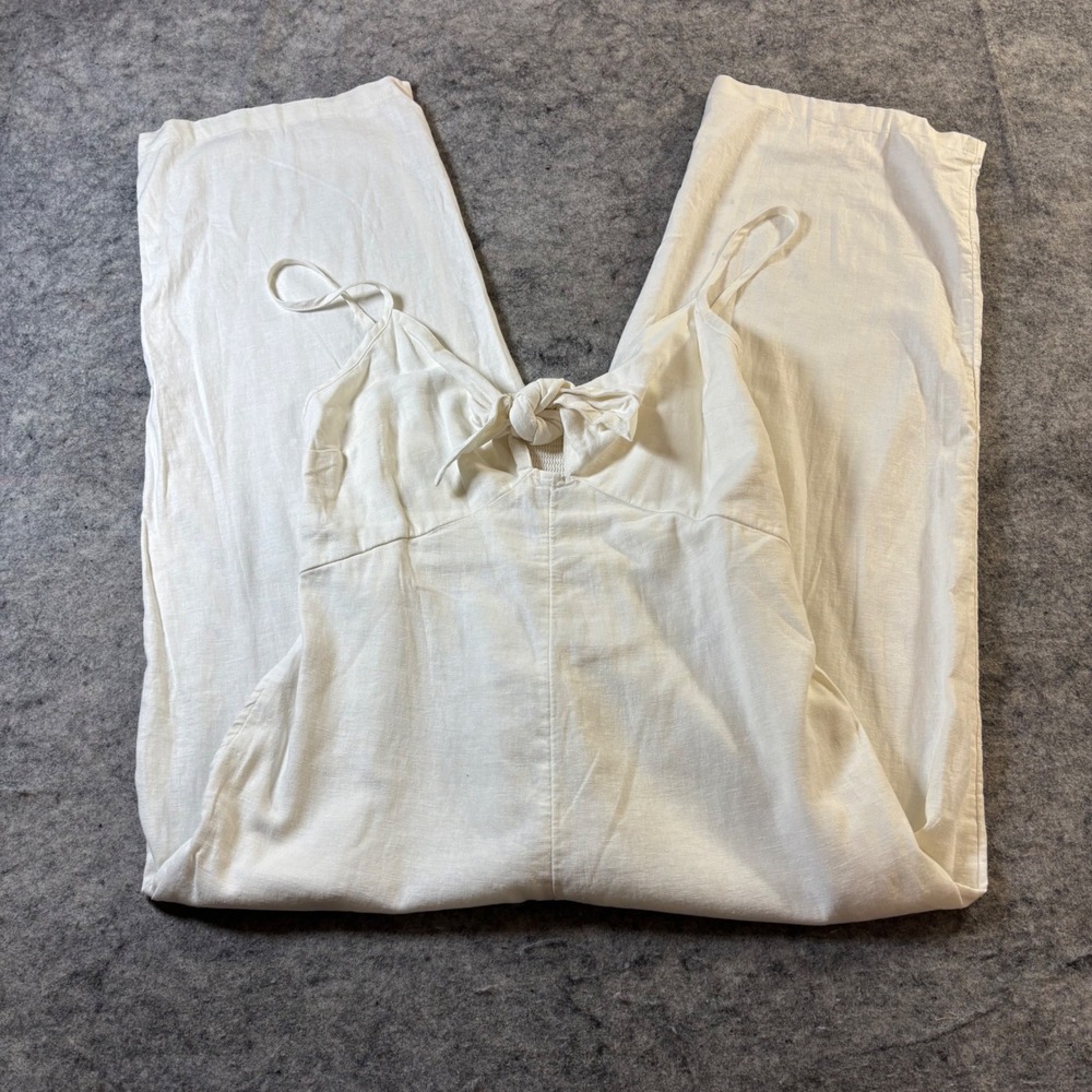 Old Navy Womens White Linen Blend Tie Front Wide Leg Jumpsuit Sleeveless NEW